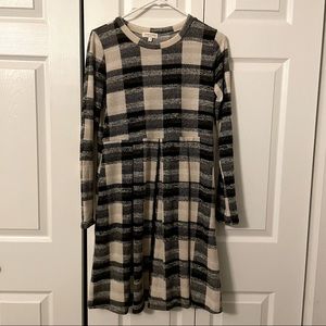 Plaid Print Long Sleeve MIDI Dress Size S